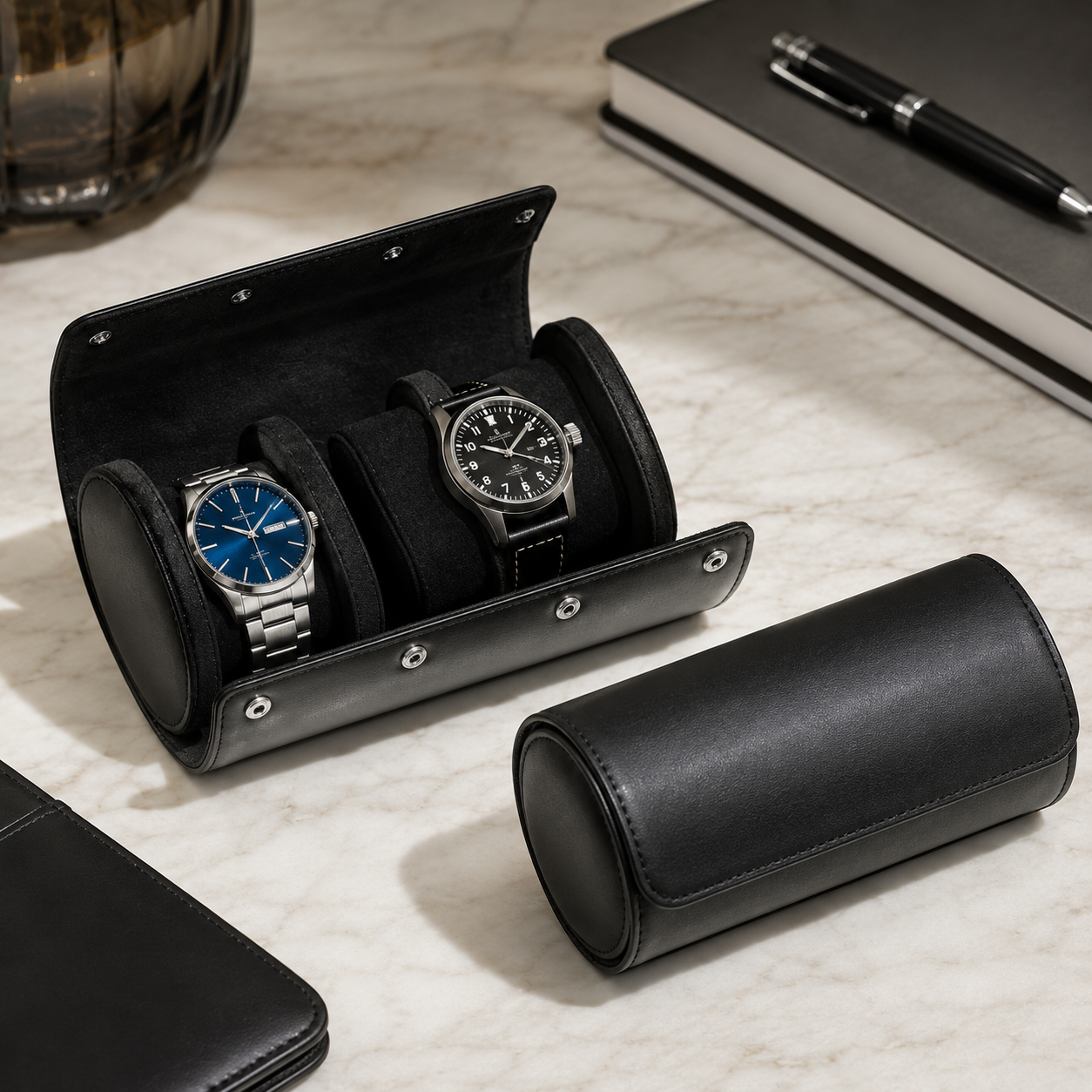 Genuine Leather Watch Roll — 1, 2 & 3 Slot Travel Case