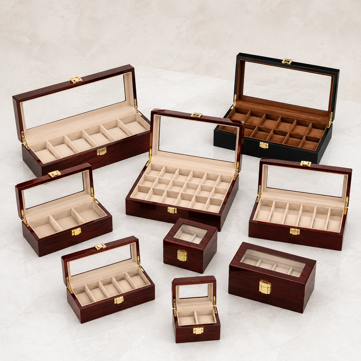 Wooden Watch Box with Removable Pillows — 1 to 12 Slots