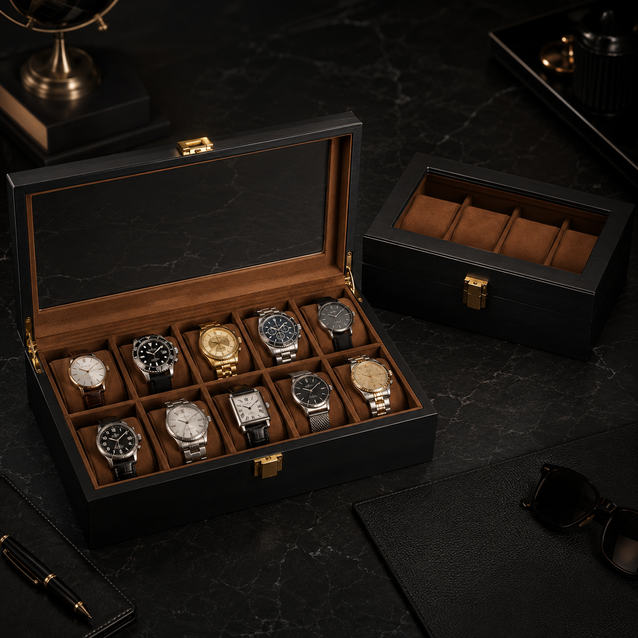 Wooden Watch Box with Removable Pillows — 1 to 12 Slots