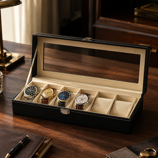 PU Leather Watch Box with Viewing Lid — 3, 6 & 12 Slot Organizer