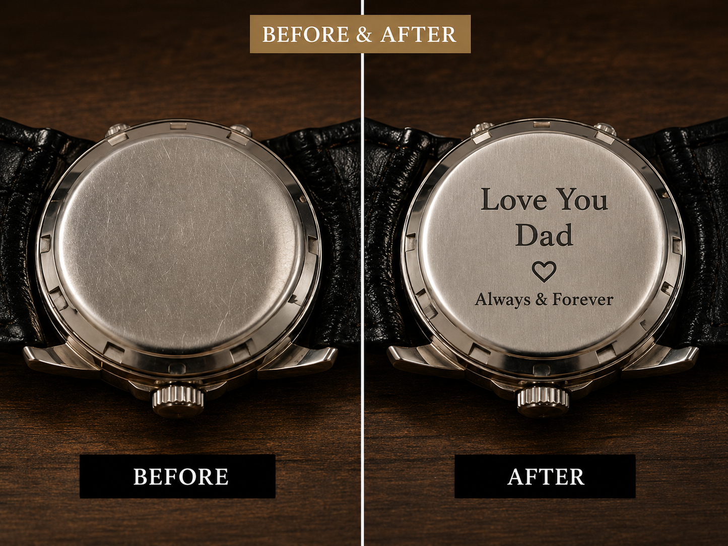 Watch caseback with date engraving showing wedding date personalized by TimeMakerCNC