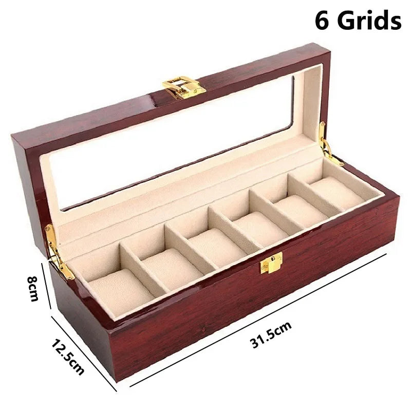 Watch box 2-slot red finish open lid showing interior lining