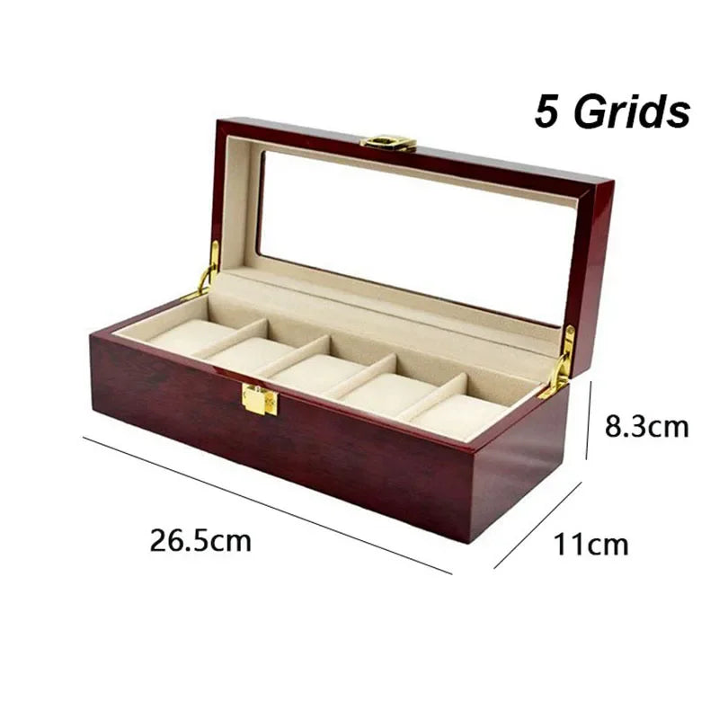 Watch storage box 5-slot overview with cushioned pillow inserts