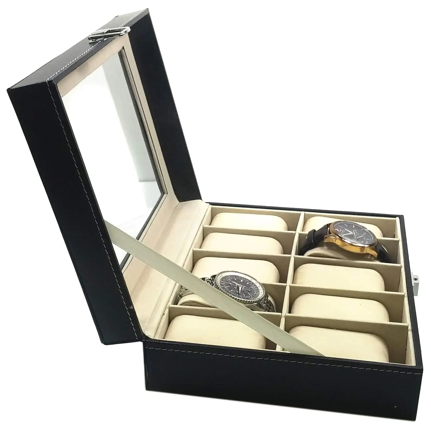 PU leather watch organizer 3-slot compact size top view