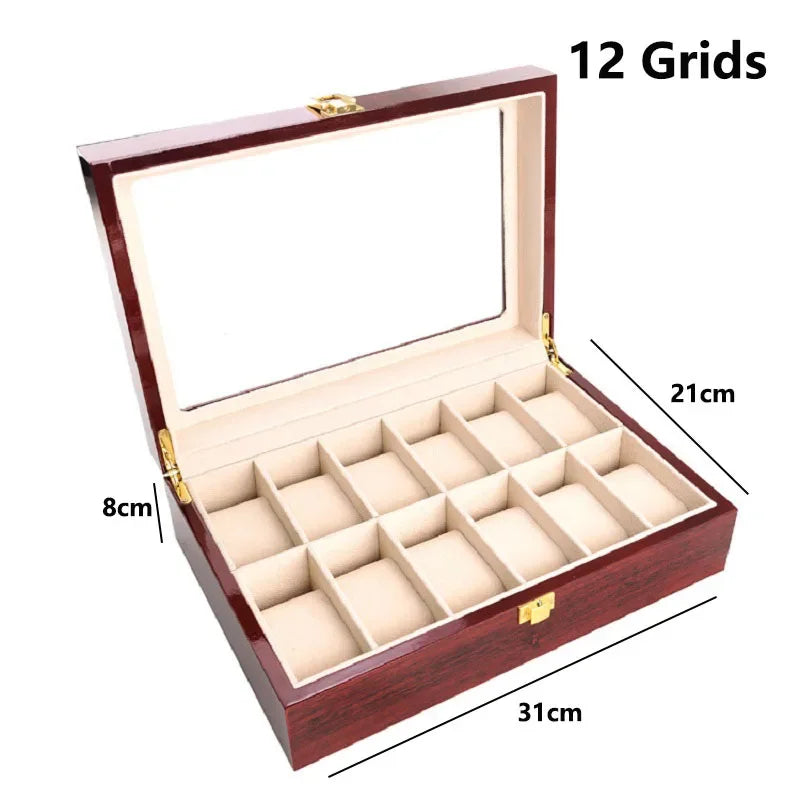 Wooden watch box 3-slot black finish with wristwatch resting on pillow