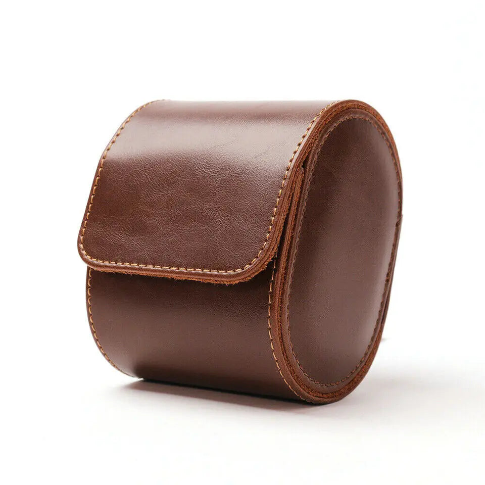 Leather watch roll tie closure detail close-up showing quality finish