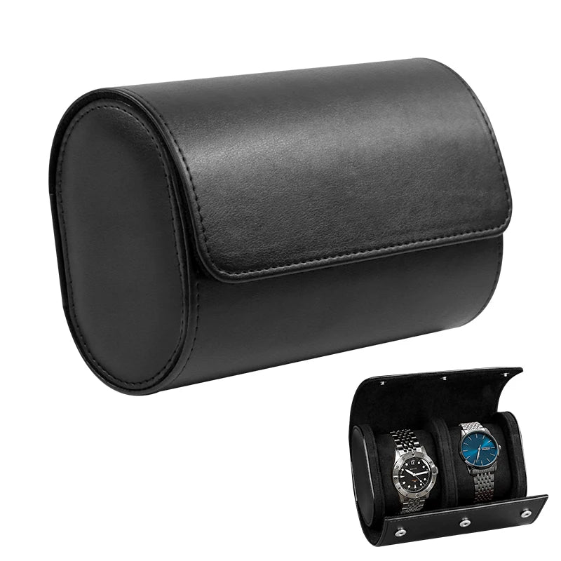Leather watch roll 3-slot with three watches stored side by side