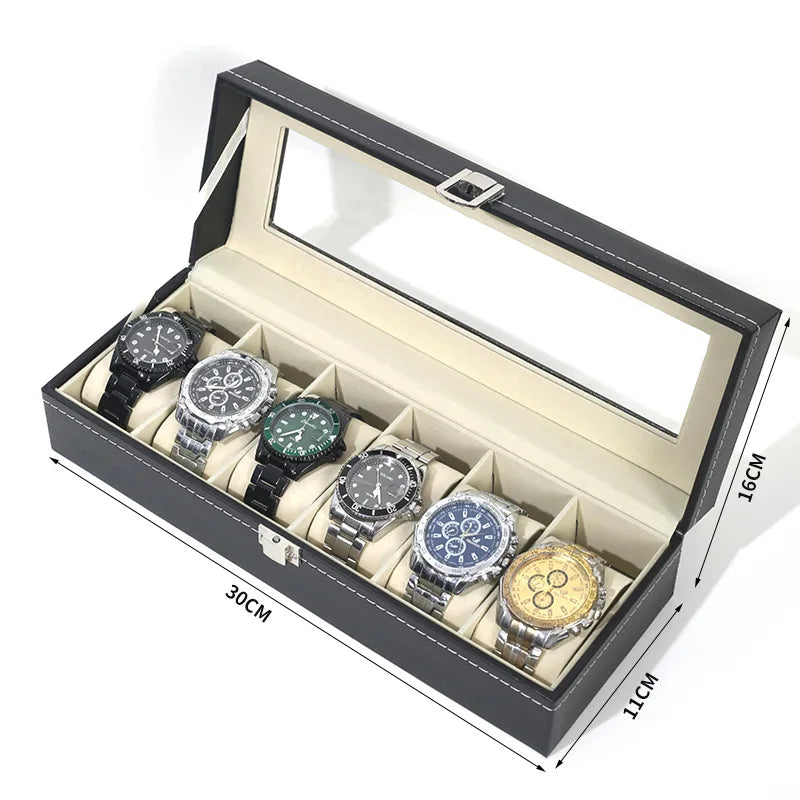 PU leather watch organizer tray 6-slot open display with watches