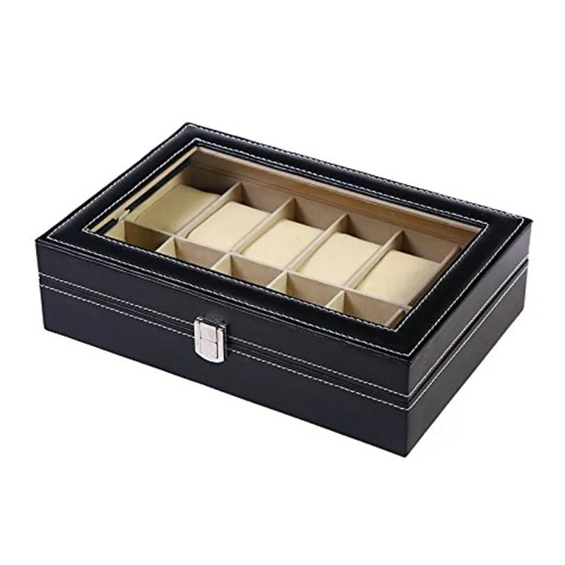PU leather watch tray interior cushioned slots detail close-up