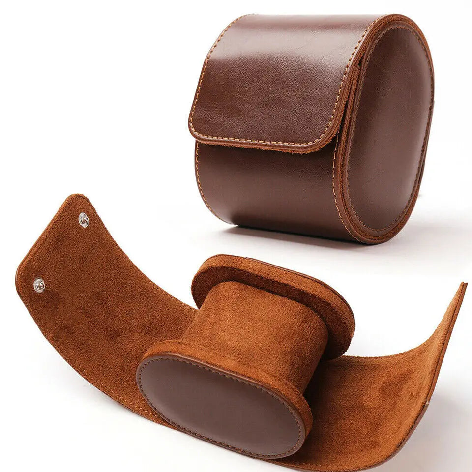 Brown single watch roll tied closed compact travel size