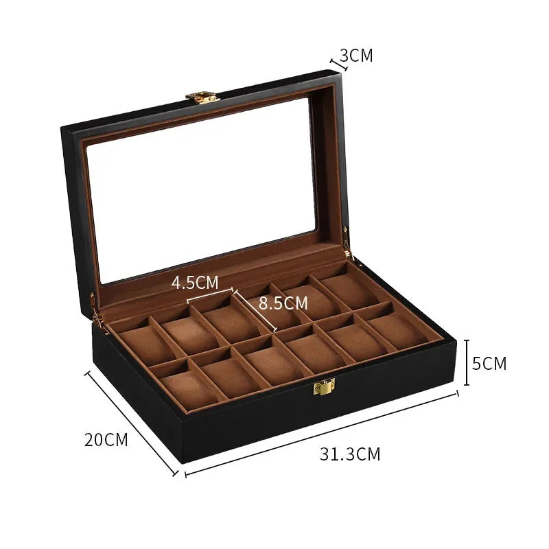 Wooden watch organizer box full collection with multiple watches stored